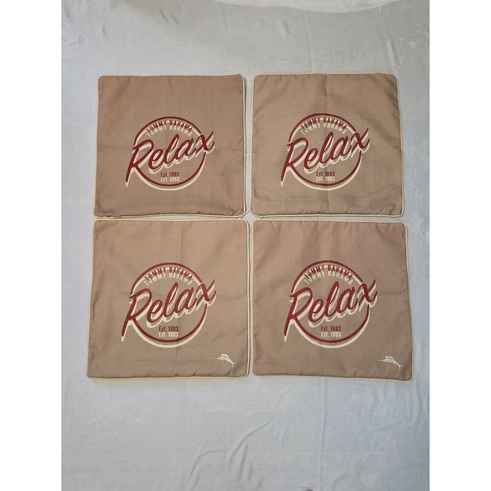 Tommy Bahama Outdoor Cushion Covers Only Set Of 4 "Relax" Beige & Red 20"x 20"